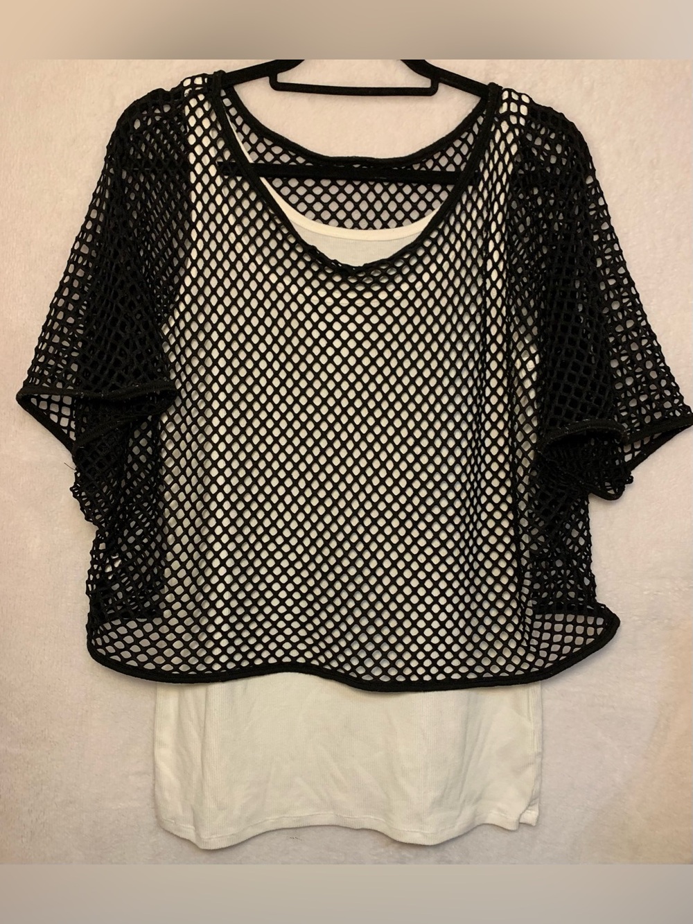 a new day Tank Top with Black Mesh Overlay